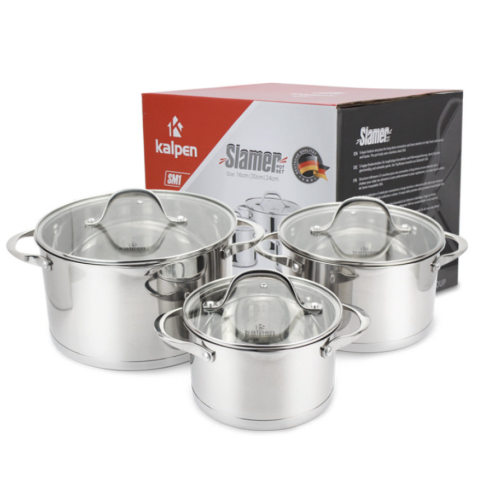 Bộ 3 nồi Inox 5 lớp đáy Kalpen Slamer SM1 16-20-24cm