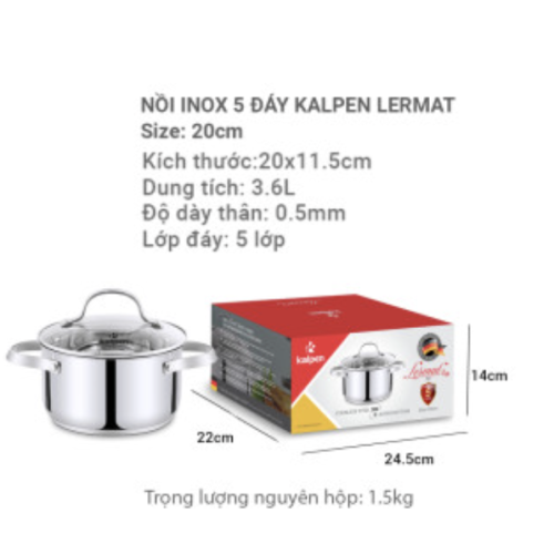 Nồi Inox 5 lớp đáy Kalpen Lermat L20