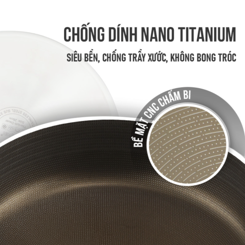 CHẢO INOX 304 LIỀN KHỐI PHỦ TITANIUM KALPEN DAUER TD28