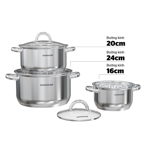 Bộ nồi Inox 3 đáy Sunhouse SHG361