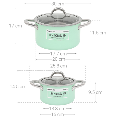 Bộ 2 nồi inox liền đáy Sunhouse Mama SHG702