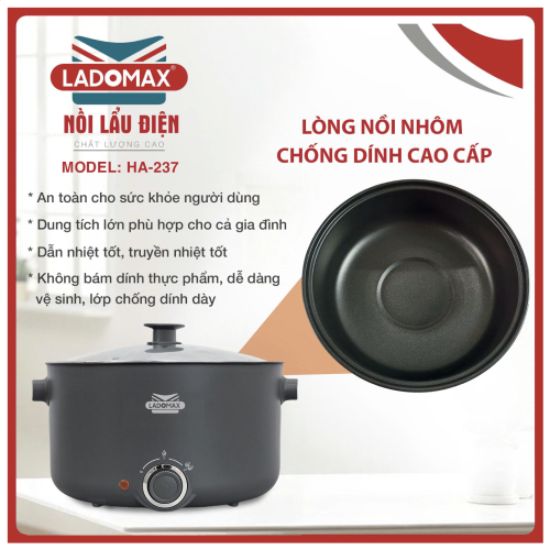 Nồi lẩu điện lòng liền Ladomax HA-237