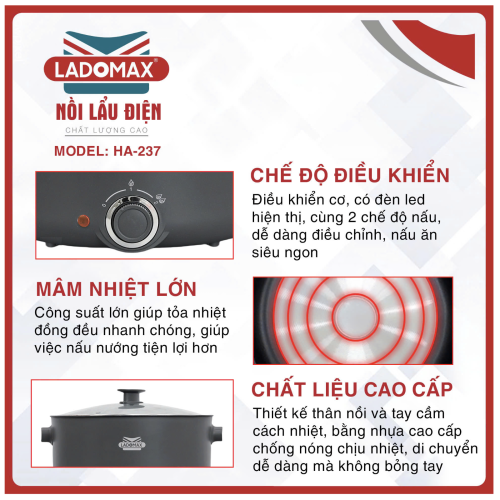 Nồi lẩu điện lòng liền Ladomax HA-237