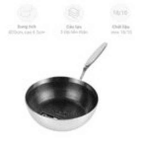 Chảo inox chống dính hoa văn nổi Tri-Ply đáy liền sâu lòng Kaiyo 20cm KNW-3598