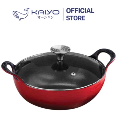Chảo gang Oceno sâu lòng có vung kính màu đỏ 25cm OSP-1310