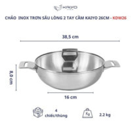 Chảo inox 3 lớp đáy liền sâu lòng Tri-Ply Kaiyo 2 tay cầm 24cm KDW-3611